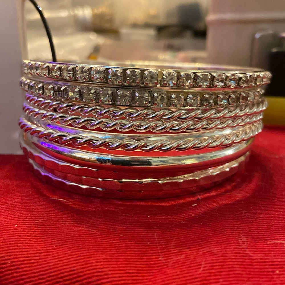 10 Silver Tone Bangles